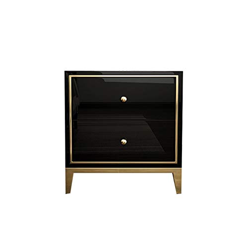 WALNUTA Armario de Noche Moderno, mesita de Noche para Dormitorio, Mesa de Noche de Madera, Marco Chapado en Oro, Armario de cabecera con cajón de Madera Maciza (Color : Black)