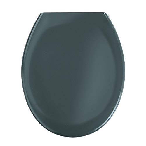 WENKO Tapa de WC Ottana gris - antibacteriano, dispositivo automático de descenso, sujeción higiénica de acero inox Fix-Clip, Duroplast, 37.5 x 44.5 cm, Gris oscuro
