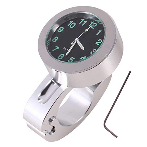 Wilecolly Manejar Horarios, 1pc Plata Motocicleta Impermeable Manillar Glow Mount Reloj Reloj Universal