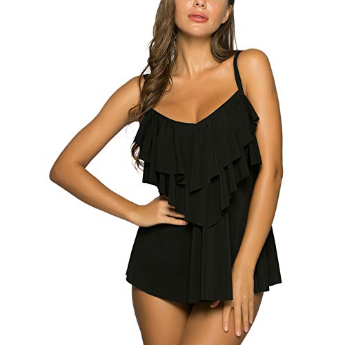 WIN.MAX Traje de Baño en Dos Piezas Sexy Mujer Tankini Vest + Short de Baño Traje Conjunto de Bañador Swimsuit para el Mar, Playa, Piscina, Fiesta, Vacaciones (Negro, 42)