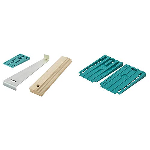 Wolfcraft 6931000Set de instalación para suelo laminado + 6946000Pack de 30 cuñas separadoras universales para suelo, turquesa