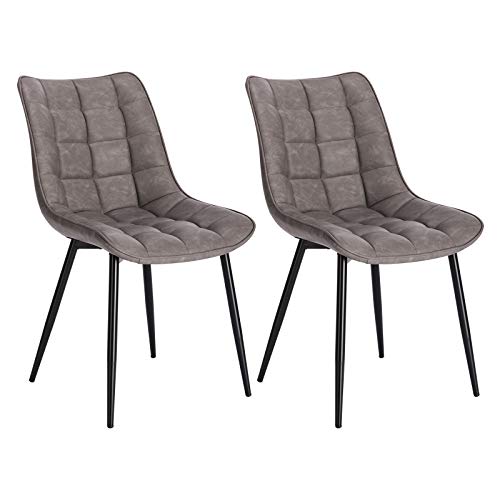 WOLTU Pack de 2 Sillas de Comedor Asiento de Cuero Artificial Silla Diseño Silla Tapizada Estructura Metálica Sillón con Respaldo Silla de Cocina Gris Oscuro BH207dgr-2