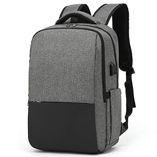 XQXA Mochila para computadora portátil de 15.6 pulgadas, mochila para hombres con puerto de carga USB, mochila para computadora portátil gris para viajes diarios de oficina de negocios