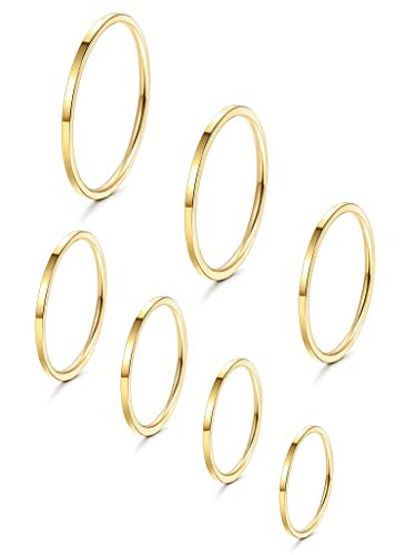 YADOCA 7 Piezas Acero Inoxidable Anillos de apilamiento para Mujeres Niñas 1MM Delgada Anillo de nudillo Midi Band Ajuste Tamaño 3-9