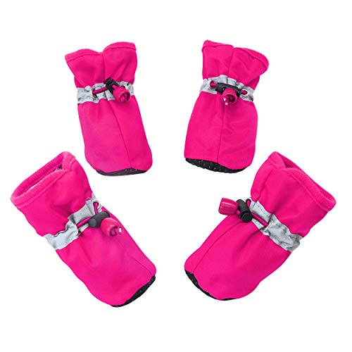 YAODHAOD Botas de perro protector de patas antideslizantes, estos cómodos zapatos de perro de suela suave tienen correas reflectantes, para perros pequeños (4, rosa).