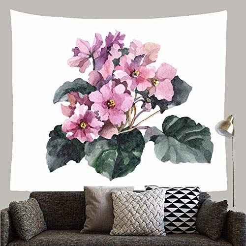 Yhjdcc Colorido Planta Flor Violetas Presupuesto Acuarela Naturaleza Verde Flor Botánica Dibujo Fino Personalizado Tapiz para colgar en la pared 150 cm x 200 cm