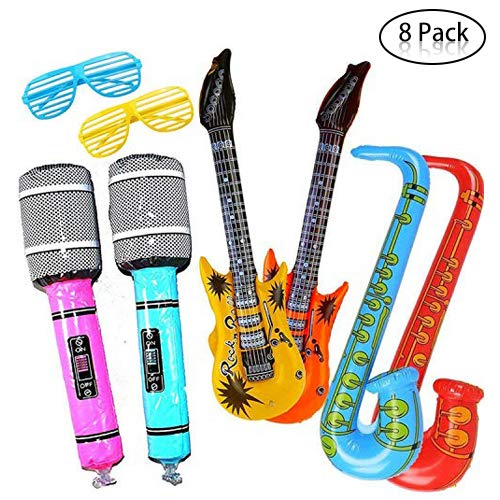 Yojoloin Súper Gigante 8 UNIDS Jumbo Inflables Guitarra Saxofón Micrófono Gafas Globos Instrumentos Musicales Accesorios para Artículos de Fiesta Favores de Fiesta Globos Color Al Azar (8 PCS)