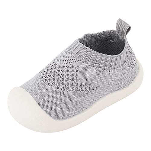 Zapatos de Primeros Pasos Zapatillas de Volar Tejida para Pies Anchos Antideslizante Respirable Ultra-Ligero para Bebé Infante Niñas Niños Pequeños - Talla del Fabricante 17 Gris