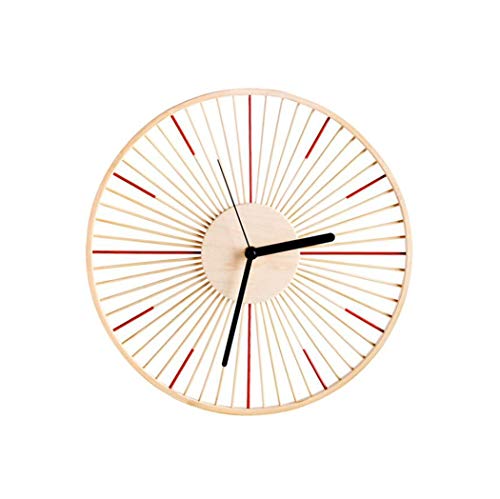 ZFF Reloj de Pared de Madera Maciza de bambú de 12 Pulgadas, Reloj de decoración silenciosa para Dormitorio de Sala de Estar, Reloj Moderno Simple, 33x33cm