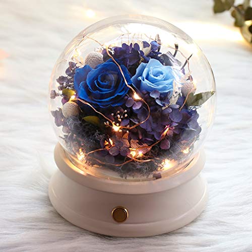 ZLF Mini Altavoz Bluetooth de la decoración Real eterna Azul, la Base de Haya Natural, se conservó la Rosa Fresca eterna con la luz de la Noche, Regalar para cumpleaños, Esposa, Novia