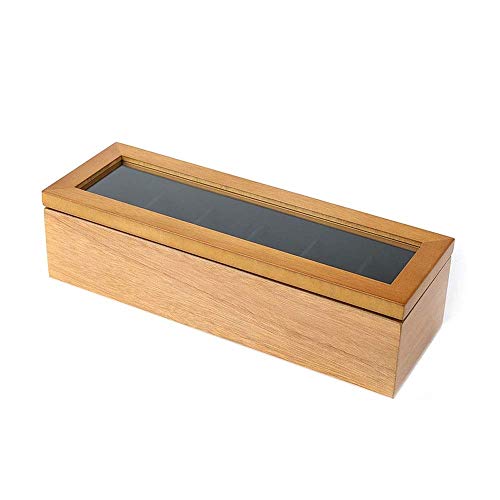 ZYING Watch Box Case Organizer Display for Hombres Mujeres, Caja de Madera de 6 Ranuras con Tapa de Vidrio, Estilo Vintage