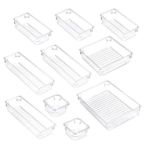 10 Pcs Cajas Organizadoras, Organizador maquillaje, Cajas Bandejas de Plástico Transparente Apilables Almacenamiento para Cajones, Adecuado para el Refrigerador, Cocina, Joyería, Habitación