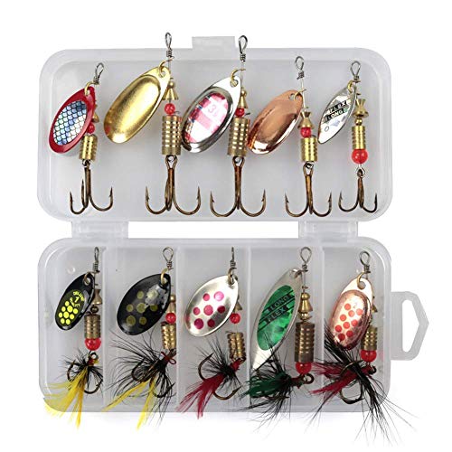 10 Uds Juego Cebo Artificial Pesca Cuchara Metal Cebo Señuelo Pesca Lentejuelas Señuelo Cuchara Cebos para Lubina Perca Trucha Lucio Giratorio Accesorios de Pesca - como Se Muestra