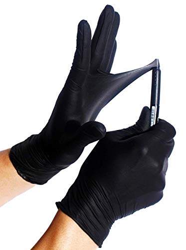 100x Guantes De Nitrilo - Tarea Pesada Guantes Desechables Sin Látex y Polvo AQL 1.5 Trabajo Pesado Mecánico Químico Industria Lavado Conserje Limpieza (Negro, M (7-8))