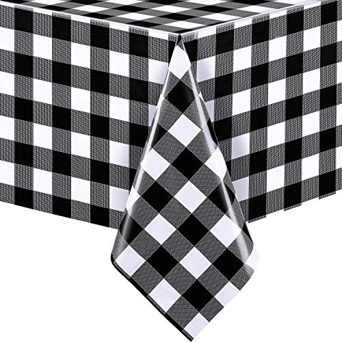 3 Piezas Fundas de Mesa de Plástico a Cuadros de Búfalo de Navidad Mantel a Cuadros Rectangular de Cabaña de Vacaciones para Picnic, 51 x 71 Pulgadas (Cuadros de Negro y Blanco)