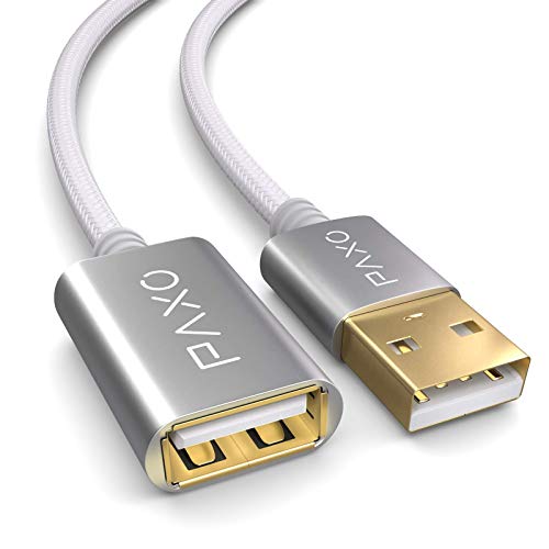 3m Nylon USB 2.0 extensión Blanca, Cable de extensión A-A, Enchufe de Aluminio, Funda de Tela