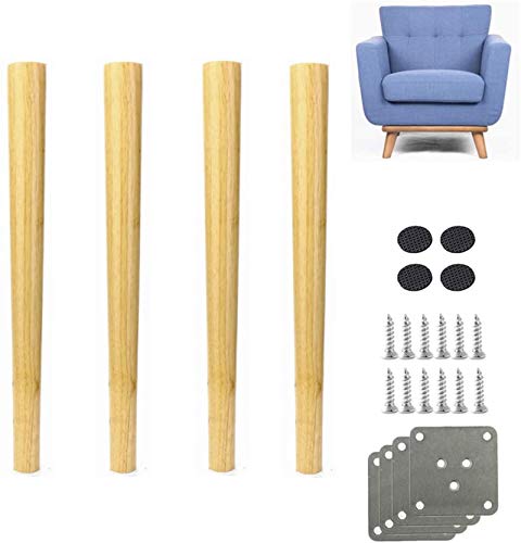 4 patas de material de madera para sofá, silla, cama, mueble para televisión, sofá, patas de mesa, patas de muebles de madera maciza, patas de goma de repuesto para muebles, cónicas, con accesorios de