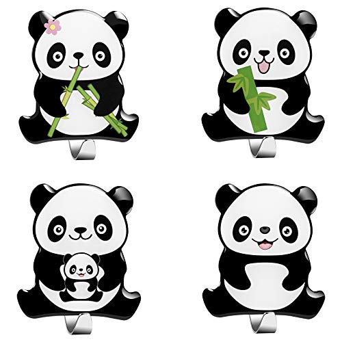 4 unidades de ganchos de panda autoadhesivos, de acero inoxidable, sin taladrar, se pueden colgar albornoces, toallas, ropa y artículos de tocador, adecuados para cocina, baño, salón