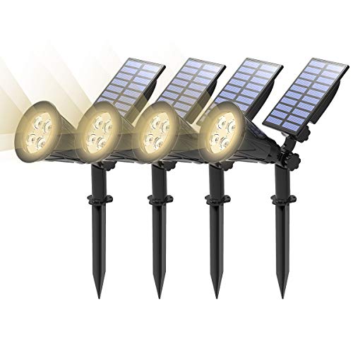 (4 Unidades ) T-SUN Foco Solar, Impermeable Luces Solares Exterior, Luz de Jardín, 2 Modos de Iluminación Opcionales, ángulo de 180° Ajustable, Luz de Proyecto Solar para Entrada, Camino.( 4000K )
