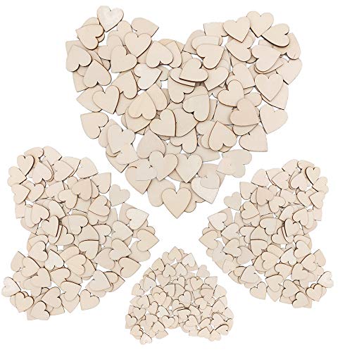 500 Piezas Corazones de Madera Rodajas para Decoración de Boda Manualidades Adornos Artesanales DIY Tamaño 10mm, 20mm, 30mm, 40mm