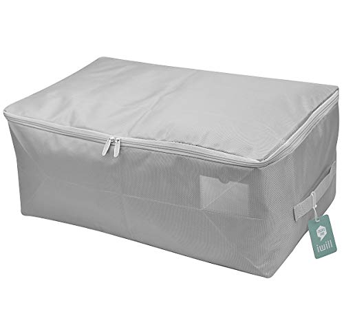 65X38X28CM, bolsa grande de almacenamiento de ropa de temporada para guardarropa, suéteres de invierno, chaquetas de plumas, edredón, etc. Bandeja de organización de cama voluminosa, gris claro