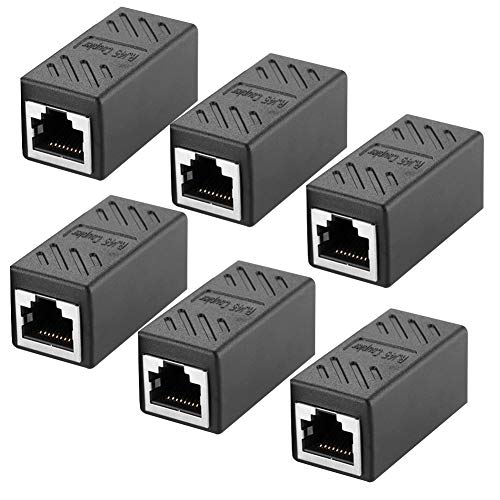 6Pack Adaptador RJ45 para Cable de Red Ethernet Cat5/CAT6 LAN RJ45 Acoplador Gigabit Hembra an Hembra (Negro)