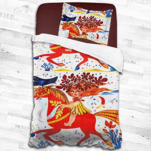 Abigail Frances Fashion Kids Cover Set Vintage Retro Kitsch Folk Art Decorative 2 Piece Bedding Set with 1 Pillow Sham Twin Size