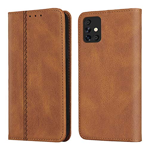 Agedate Funda para Samsung Galaxy A51,Funda Protectora de Cuero para Tarjeta Ranura para Dinero Soporte Bumper Flip,Vintage Funda para Samsung Galaxy A51-Marrón