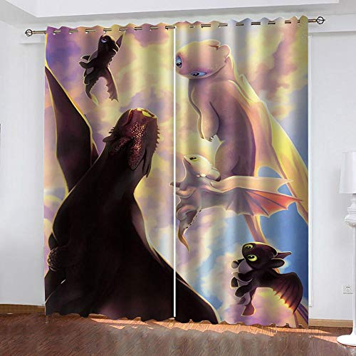 Ageeseso® Cortinas De Fotos Dragón Animal de Dibujos Animados 3D De Impresión Digital Cortinas De Ventana Cortinas para Sala De Estar Conjunto De 2 Paneles De Habitación para Niños - 170(W) x200(H) c