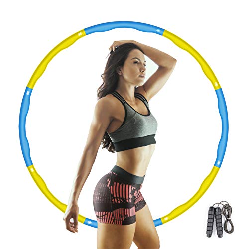 Aikove Hula Hoop, Hula Hoop de Fitness para niños, Hula Hoop de Espuma Desmontable de 8 segmentos con Cuerda para Saltar, Ajustable 72-96cm, para la pérdida de Peso y el Ejercicio (Amarillo-Azul)