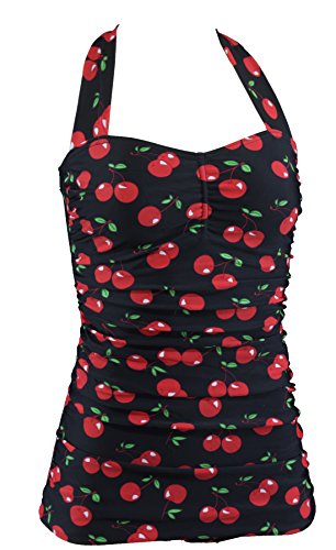 Aloha-Beachwear A3047 - Bañador para mujer con diseño de cerezas Color negro y cerezas. M