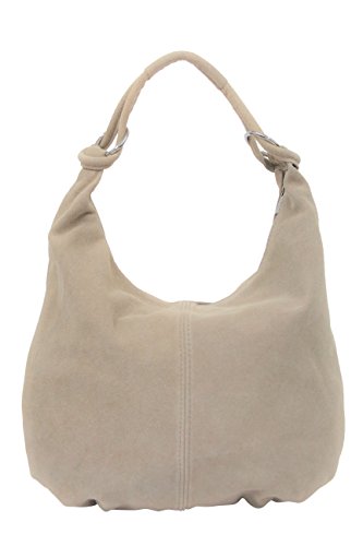 AMBRA Bolsa de mano para mujer, de piel de ante, Hobo-Bags, bolso de piel, bolsa de compras, DIN-A4 42 cm x 35 cm x 4 cm, WL803, color Beige, talla XX-Large