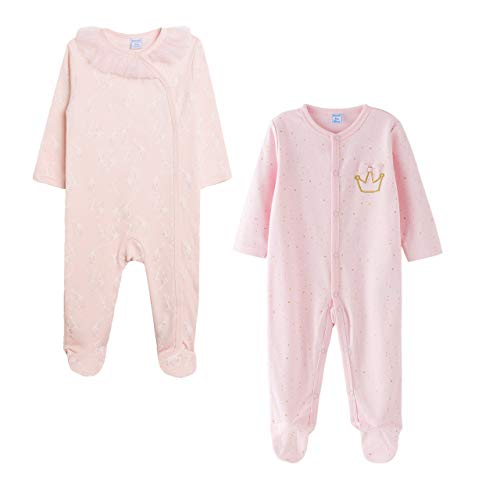 Amomí, Pijama algodón Bebé Niña Pelele Bebé Niña Manga Larga Pack de 2 Pcs Algodón 100%, 0-24 Meses (3 Meses, 87-61)