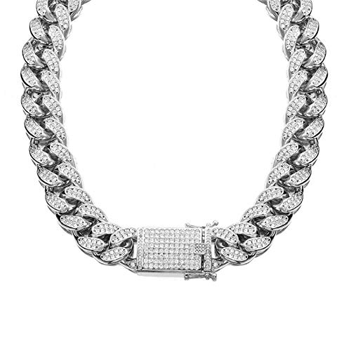 AnazoZ Cadena Curb Collares con Cadena Cadena de Acero Inxidable para Hombre Plata Collar Cadena Larga 41CM