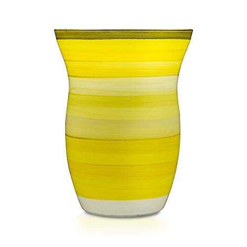 Angela Neue Wiener Werkstätte Vase Monika, Lemon Sherbet Jarrón de Cristal Pintado, Dorado, Amarillo, mittelgroß