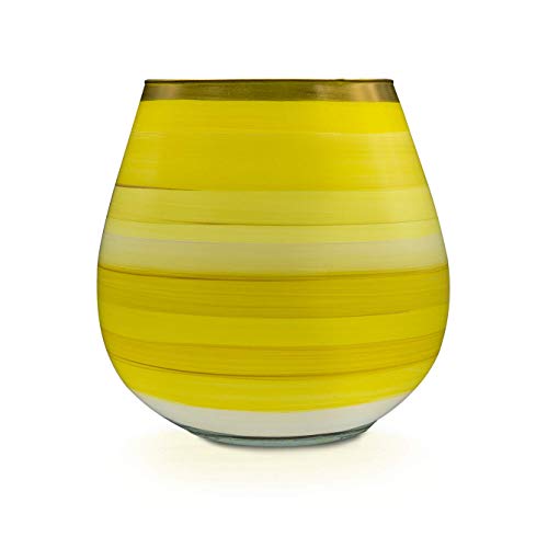 Angela Neue Wiener Werkstätte Vase/Windlicht Vesuvio, Lemon Sherbet Jarrón de Cristal Pintado, Dorado, Amarillo, mittelgroß