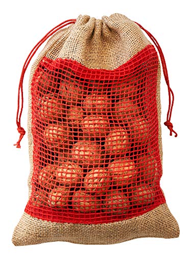 anlaufs-fruchtschutz24 5 sacos de yute para frutas y verduras, tamaño 30 x 22 cm, 100% tela de yute (ventana de 100% algodón), embalaje sostenible.