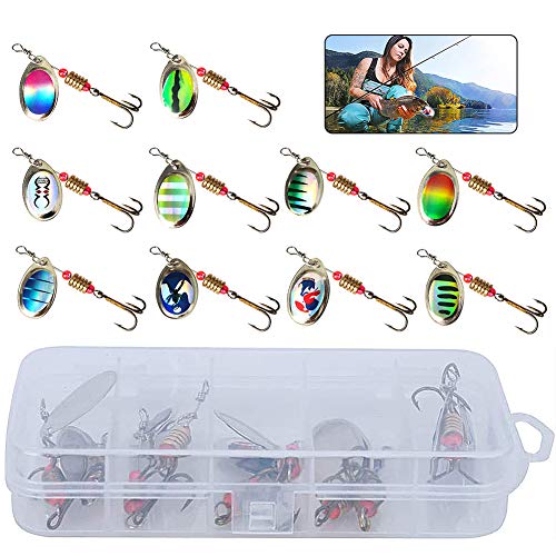 Artificial Pesca Cuchara CHEPL 10 Piezas Kits de Señuelos para Pesca Lentejuelas Señuelos de Pesca de Lucio para Lubina Perca Trucha Lucio Giratorio Accesorios de Pesca