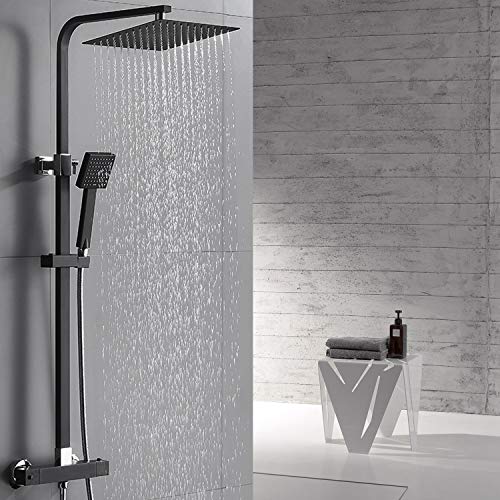 Auralum - Columna de ducha termostática para cuarto de baño (altura ajustable), color negro