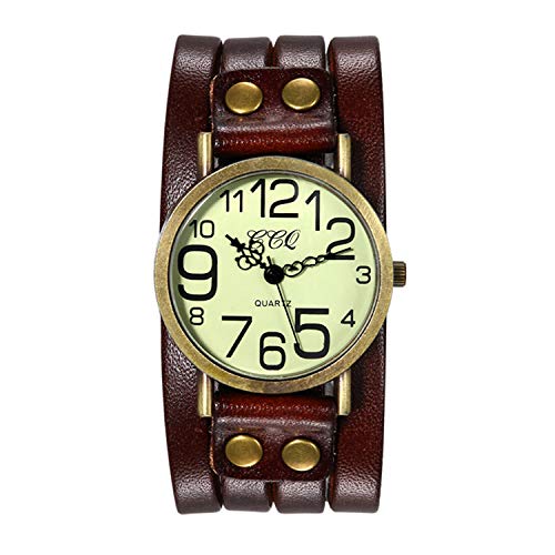 Avaner Reloj de Pulsera Grande Punky Rock para Hombres Reloj Grande Correa de Cuero Marrón, Reloj de Pulsera con Remaches Retro Vintage, Regalo de San Valentín