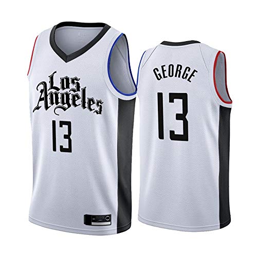 Baloncesto para Hombre NBA Los Angeles Clippers # 13 Paul George Jersey, Mojamiento De La Aptitud Mojado Flojo, Sin Mangas, Vestida De Cuello En V,Blanco,XL(180~185cm)