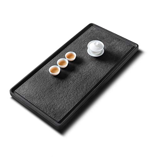 Bandeja de té Stone Tea Tray One Piece Rectangular Stone Tea Table Kung Fu Tea Tray Built-in Tea Table Easy Drain Send Friends (Color : Black, Size : 50 * 30 * 3cm)
