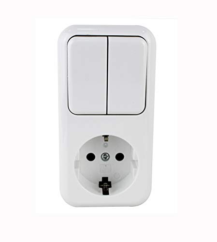 Base fija interruptor doble un control+enchufe schuko color blanco.