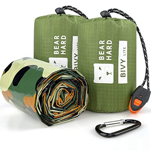 Bearhard Saco de dormir de emergencia para acampada, senderismo y refugio de emergencia [[2 Paquete] Camo Bivy -12x7.5x6.5cm ]