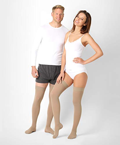 ®BeFit24 Medias de Compresión (23-32 mmHg, 120 Denieres, Clase 2) para Hombres y Mujeres - Ideal para Edema, Varices, Embarazo, Circulación Sanguínea y Recuperación - [ Size 5 - Short: A - Beige ]