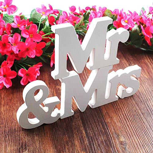 BESTZY Mr & Mrs Wooden Letters Wedding Decoration/Present Madera Letras Decorativas Blancas Palabras Boda Decoración/Regalo