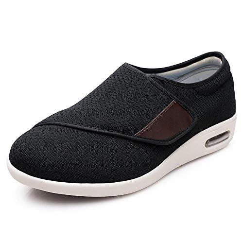 B/H Zapatillas para diabéticos,Zapatos de Hombre con Empeine Alto, pies hinchados-43_A Negro,Zapatos ortopédicos Ajustables