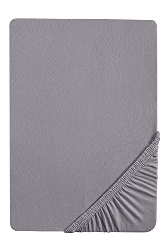 biberna 0077144 Sábana Ajustable de Punto Fino (Altura del colchón máx. 22 cm, algodón Peinado, Super Suave 90x190 cm ->100x200 cm, Gris-Plata