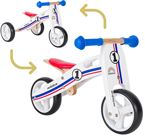 BIKESTAR 2 in 1 Bicicleta sin Pedales Madera para niños y niñas Bici Ajustable 7 Pulgadas | Bicicleta y Triciclo Mini a Partir de 1-1,5 años | 7" Edición Sport Blanco