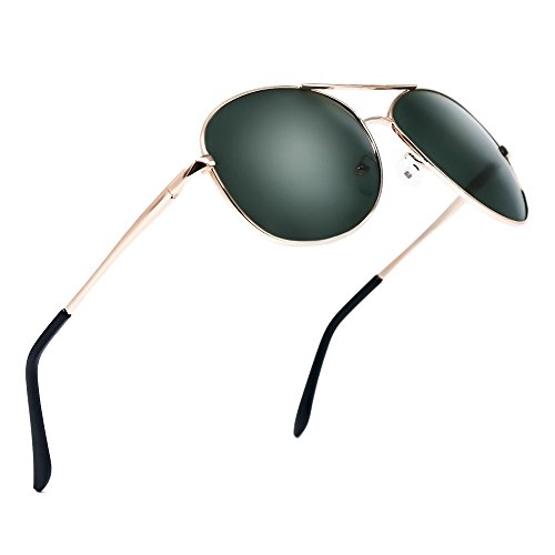 BLDEN Gafas de Sol Aviador Hombre Mujer Clásico Estilo Marco Metal Lentes Polarizadas(GREEN)